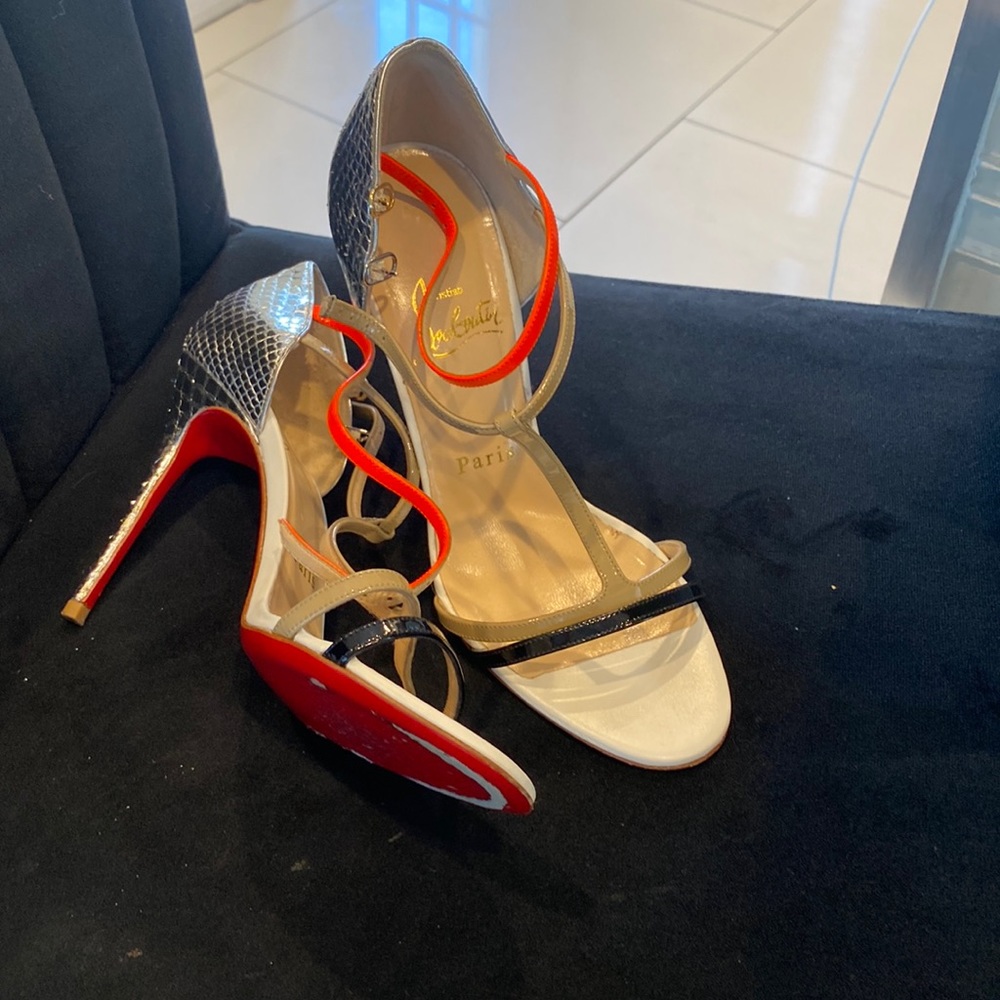 Silver multicolor high heel sandal only wear in once in very good condition